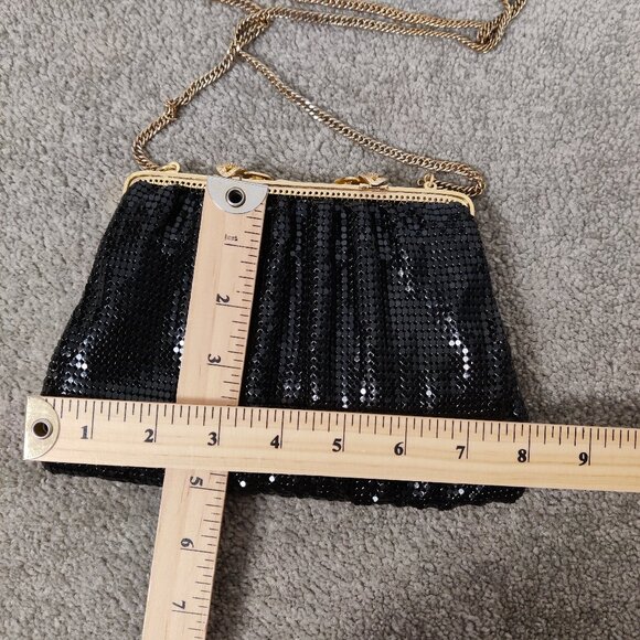 Whiting & Davis Women's Vintage Clutch Black Gold Sparkling Purse Evening Party - Picture 5 of 5